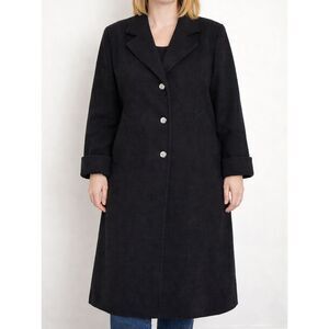 Jofeld by Forstmann Black Wool Blend Long Coat Womens Size 16 Vintage